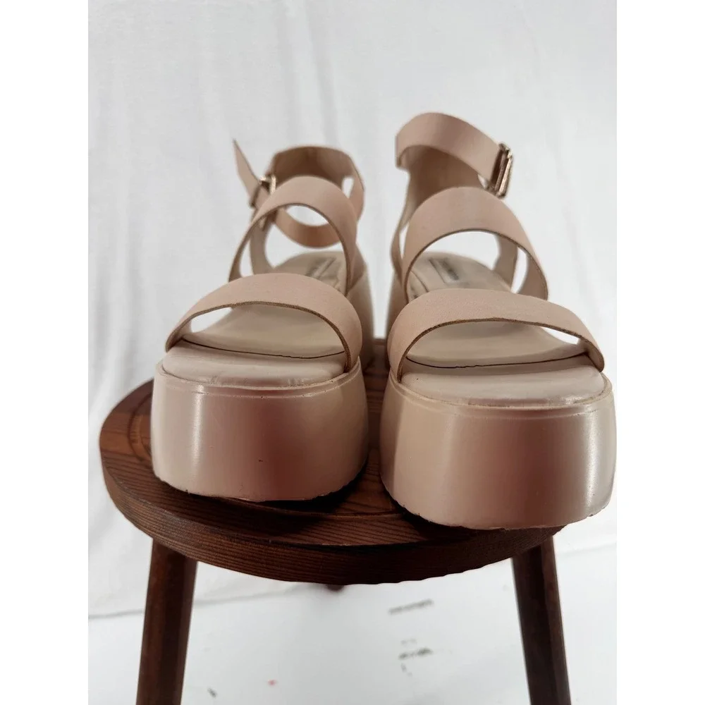 Steve Madden Bay Bay Leather Platform Wedge Sandals Cream 7M Y2K Chunky Bratz